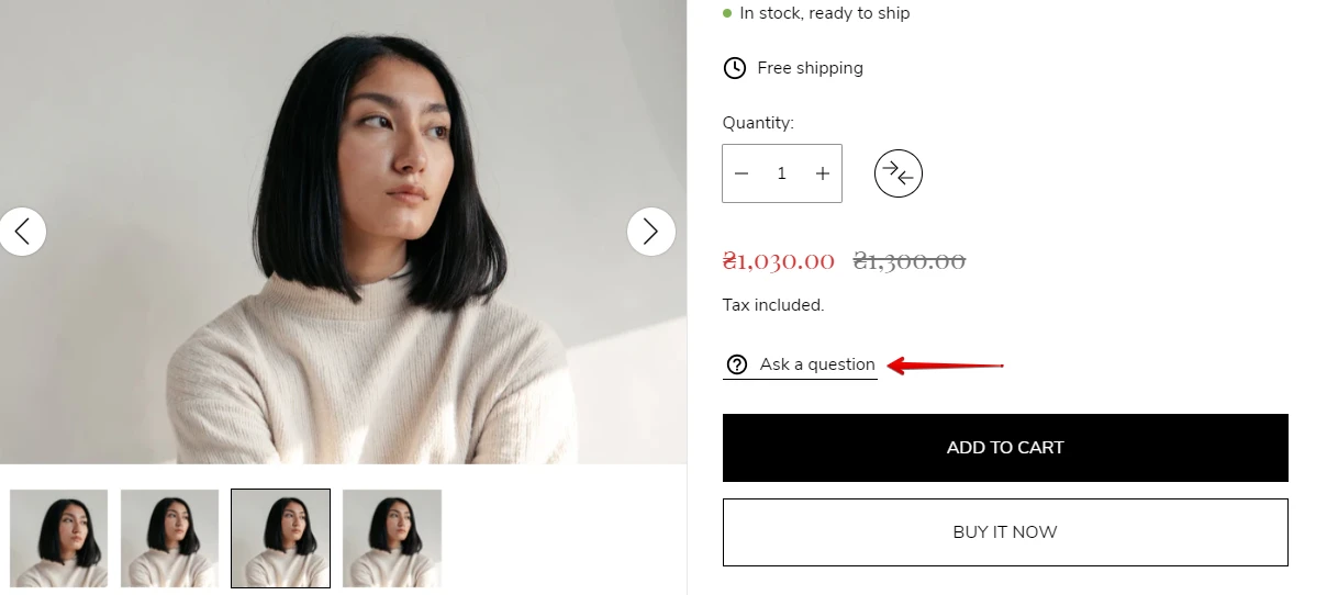 Featured product / product template (Block Ask a question. Preview 1)