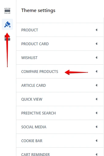 Compare products settings