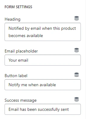 Featured product / product template (Block Notify me. Form settings)