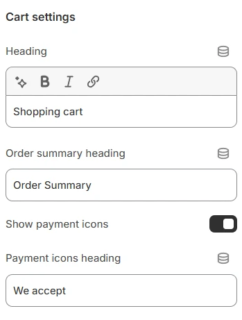 cart settings