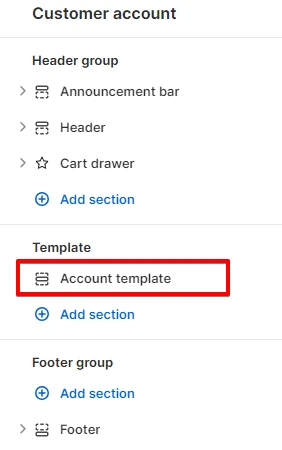 Account template section