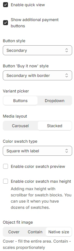 quick view settings