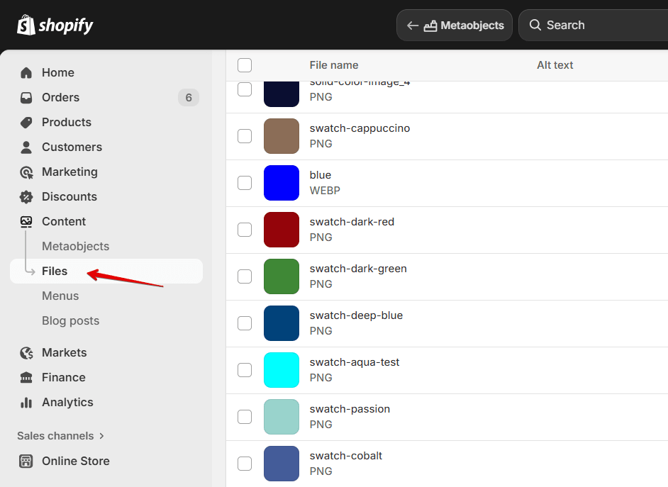 upload swatches
