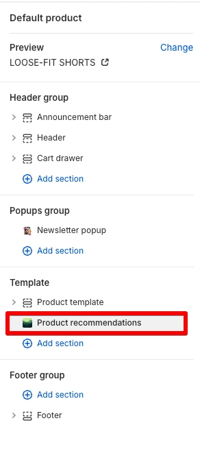 Product recommendations add section