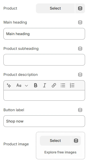 Products slideshow block settings
