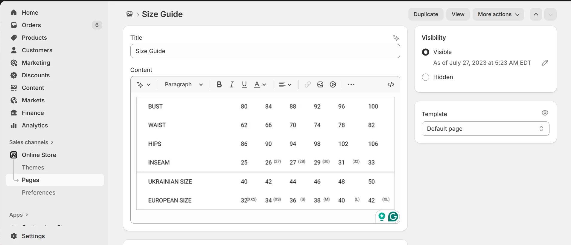 create page