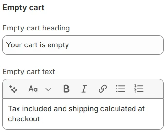 empty cart settings