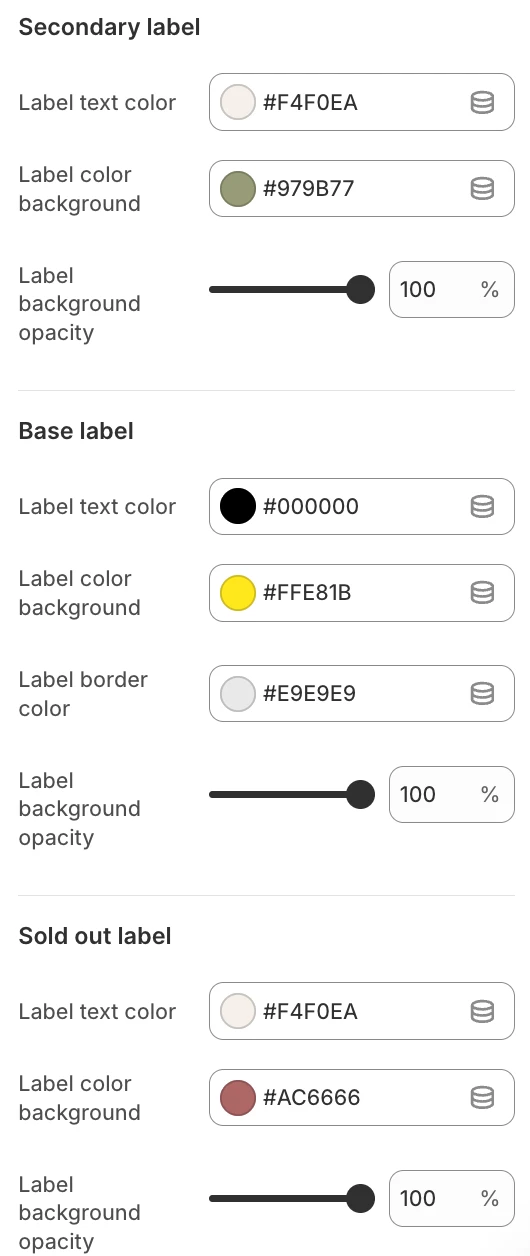 Product labels settings 2