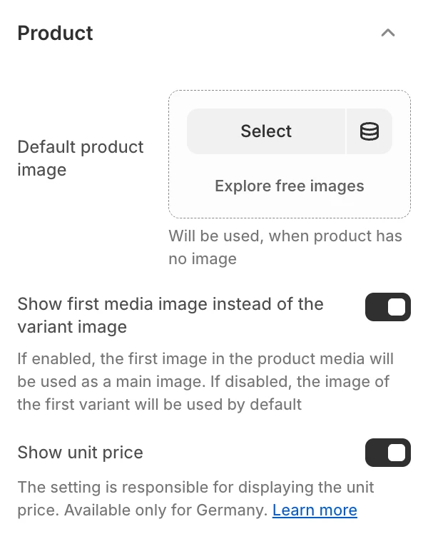 Product settings