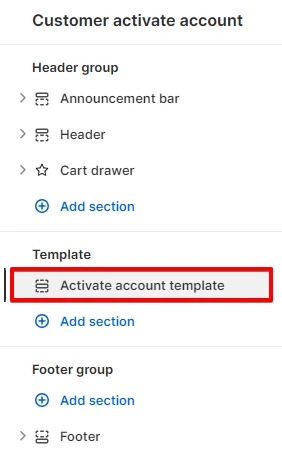 Activate template adding a section