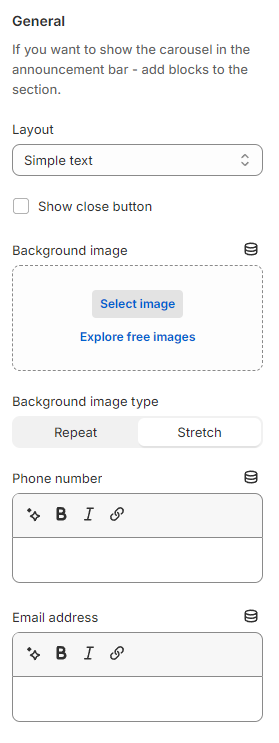 announcement bar settings