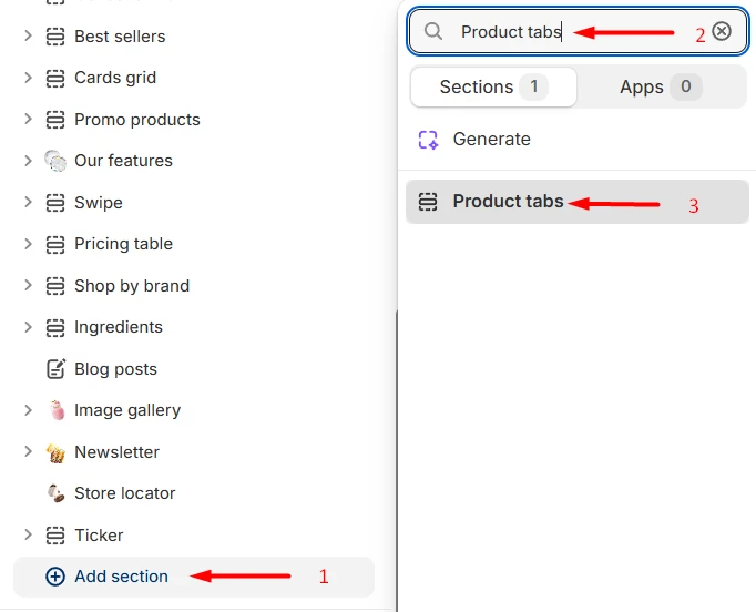 Product tabs section