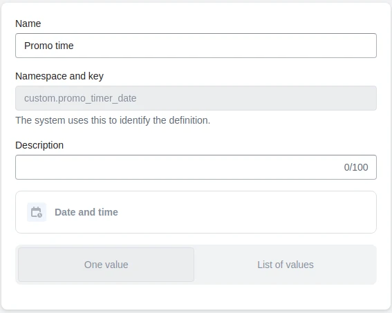 Quick view (Quick view settings. Countdown timer metafield 1)
