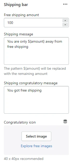 Cart template (block shipping bar. settings)