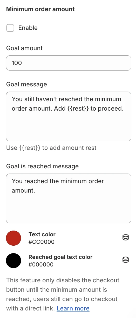Minimum order amount