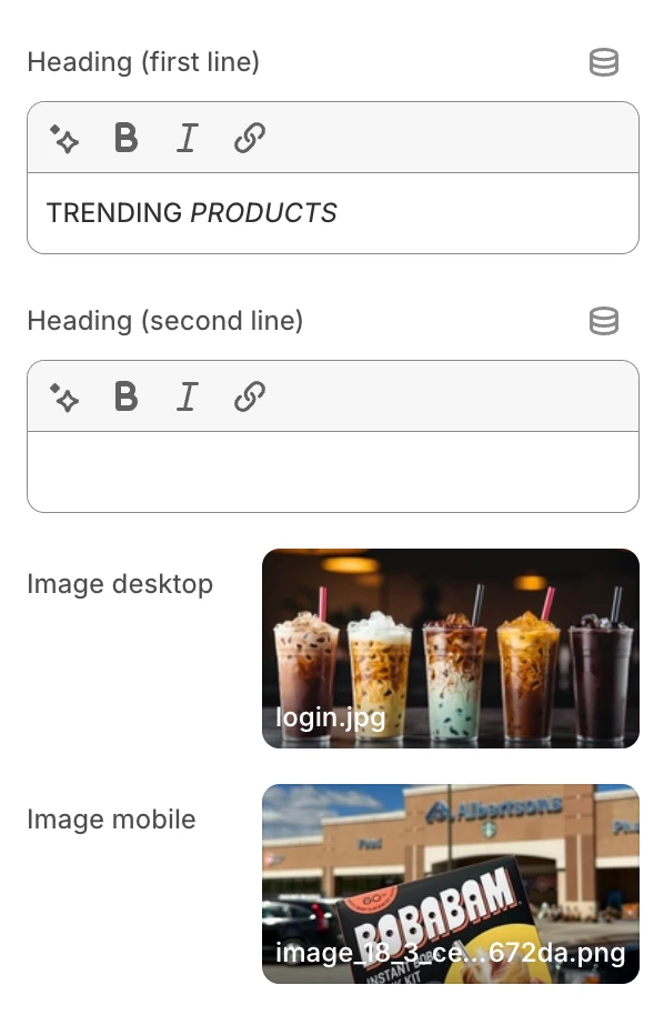 Trend products section settings