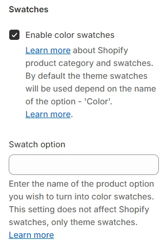 Swatches screen