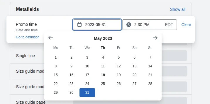 Quick view (Quick view settings. Countdown timer metafield 2)