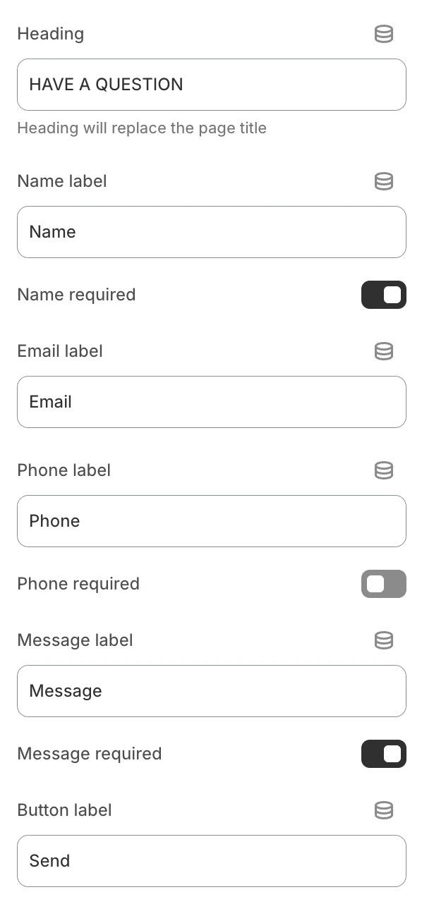 Contact template form settings