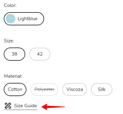 Featured product / product template (Size guide position)