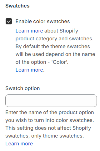 Swatches screen
