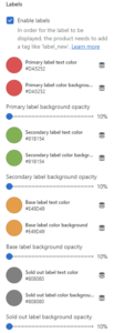 Product settings (Labels)