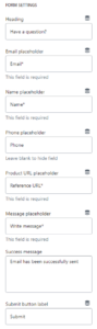 Featured product / product template (Block Ask a question. Form settings)