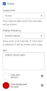 Cart reminder settings (General)