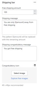 Cart template (block shipping bar. settings)