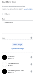 Quick view (Quick view settings. Countdown timer)