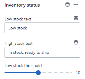 Featured product / product template (Block Inventory status. Settings)