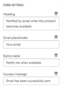 Featured product / product template (Block Notify me. Form settings)