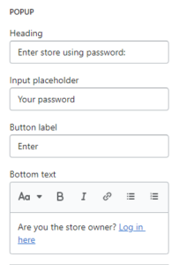 Password header (popup)