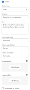 Newsletter popup (Settings)