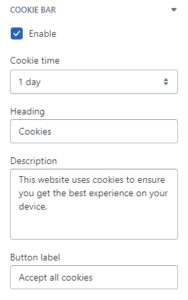 Cookie bar settings (General)