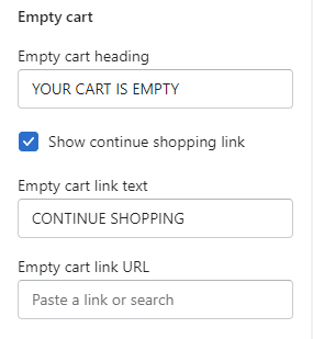 Empty cart settings