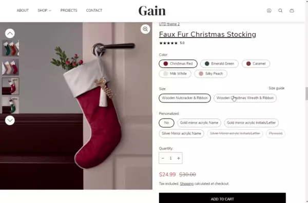 Featured product (Block Options. Show size guide)