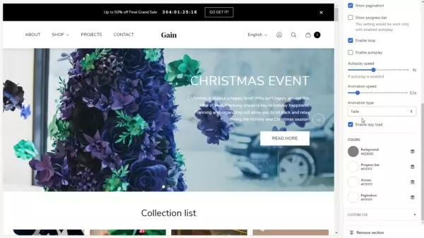 Slideshow (Slideshow settings. Animation type. Fade)