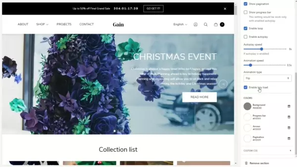 Slideshow (Slideshow settings. Animation type. Flip)