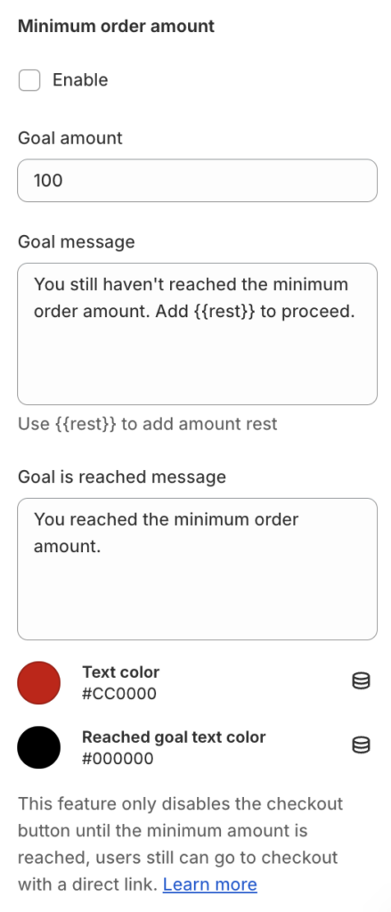 Minimum order amount