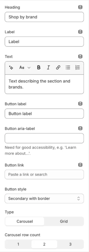 Shop by brand settings