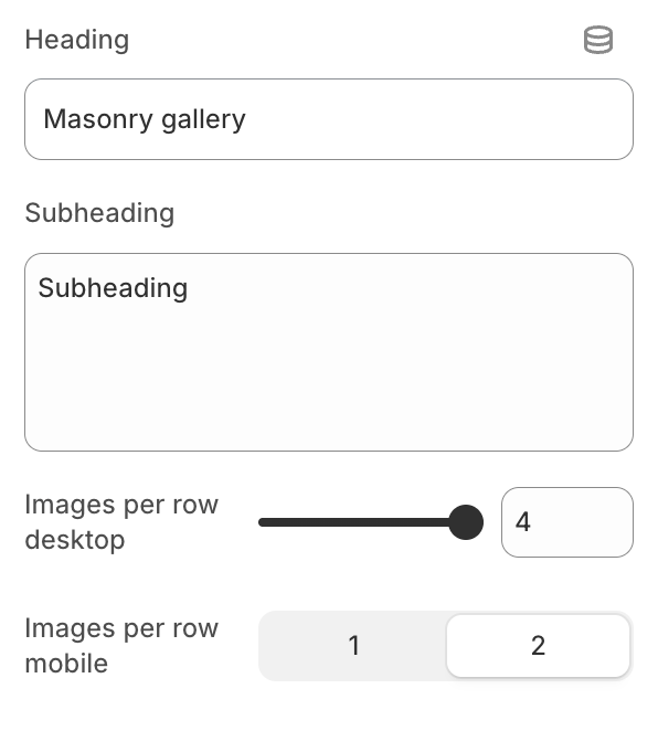 Masonry gallery section settings