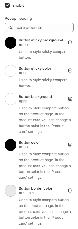 Settings Compare products