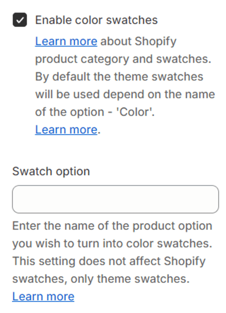 color swatch settings