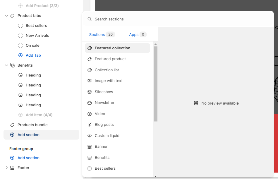 homepage sections