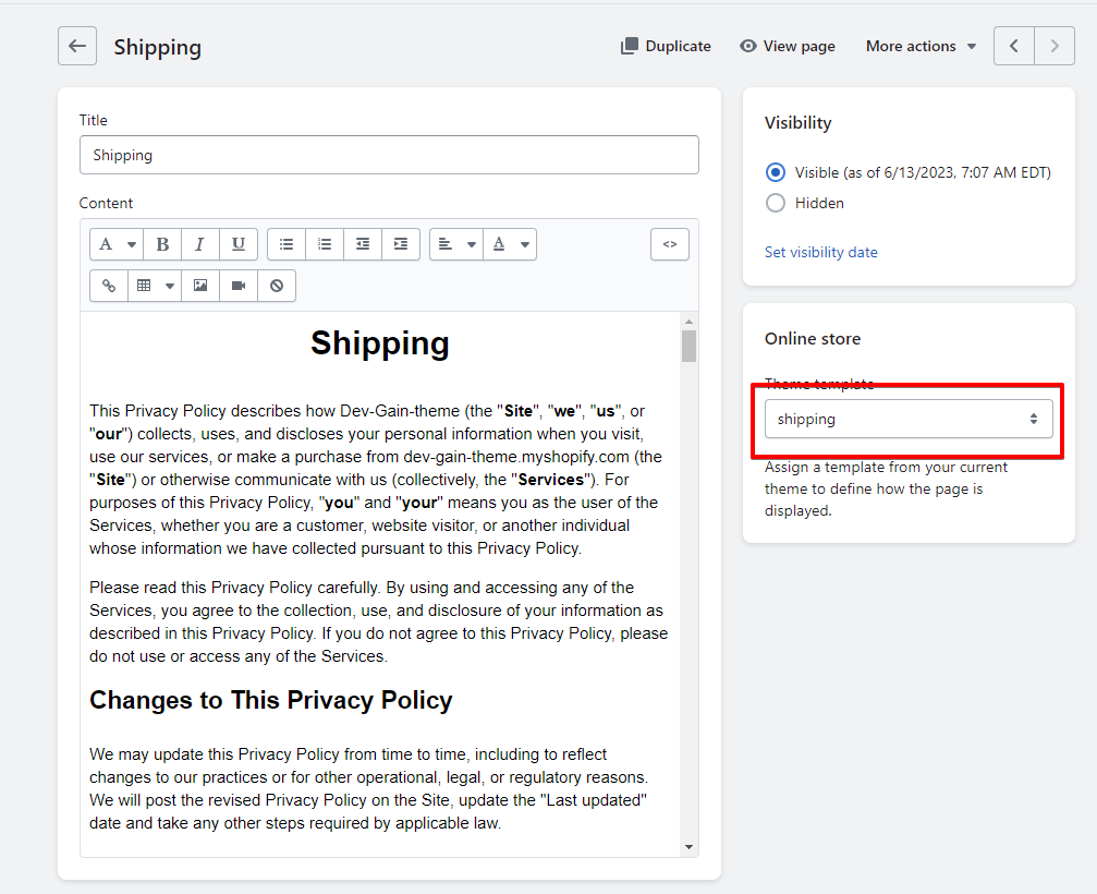 shipping and returns page