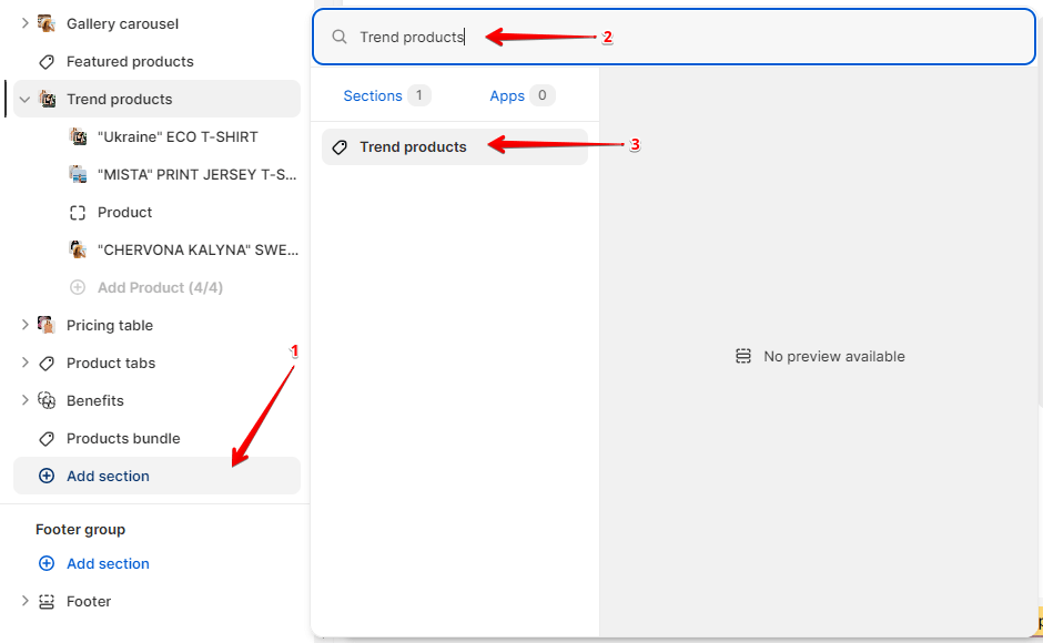 Adding a section
