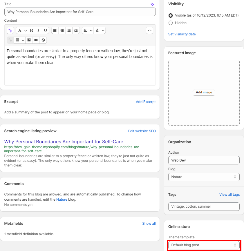 article setting