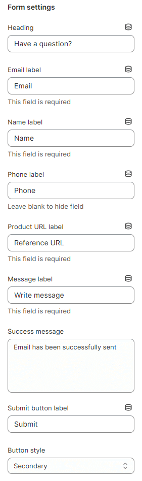 form settings