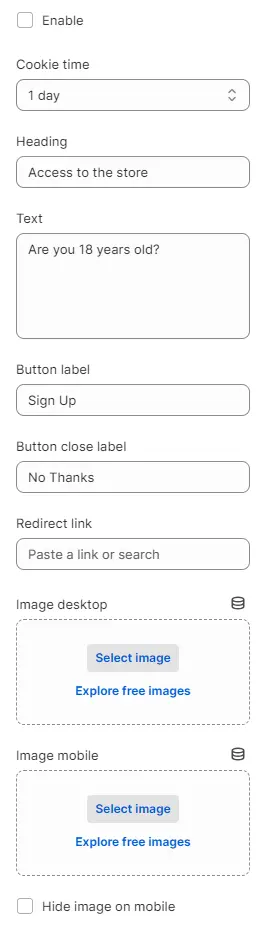 age check setting